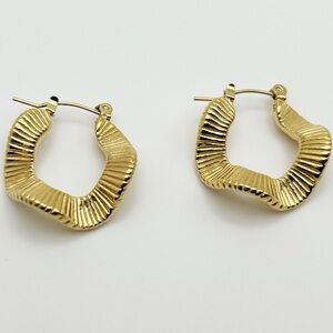 Nickel Free Unique Hoop Earrings, 18k Gold Plated, Textured Jewelry, BRAND NEW